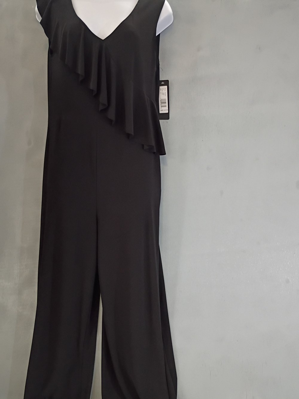 Bebe Women's Black Ruffle V-Neck Jumpsuit